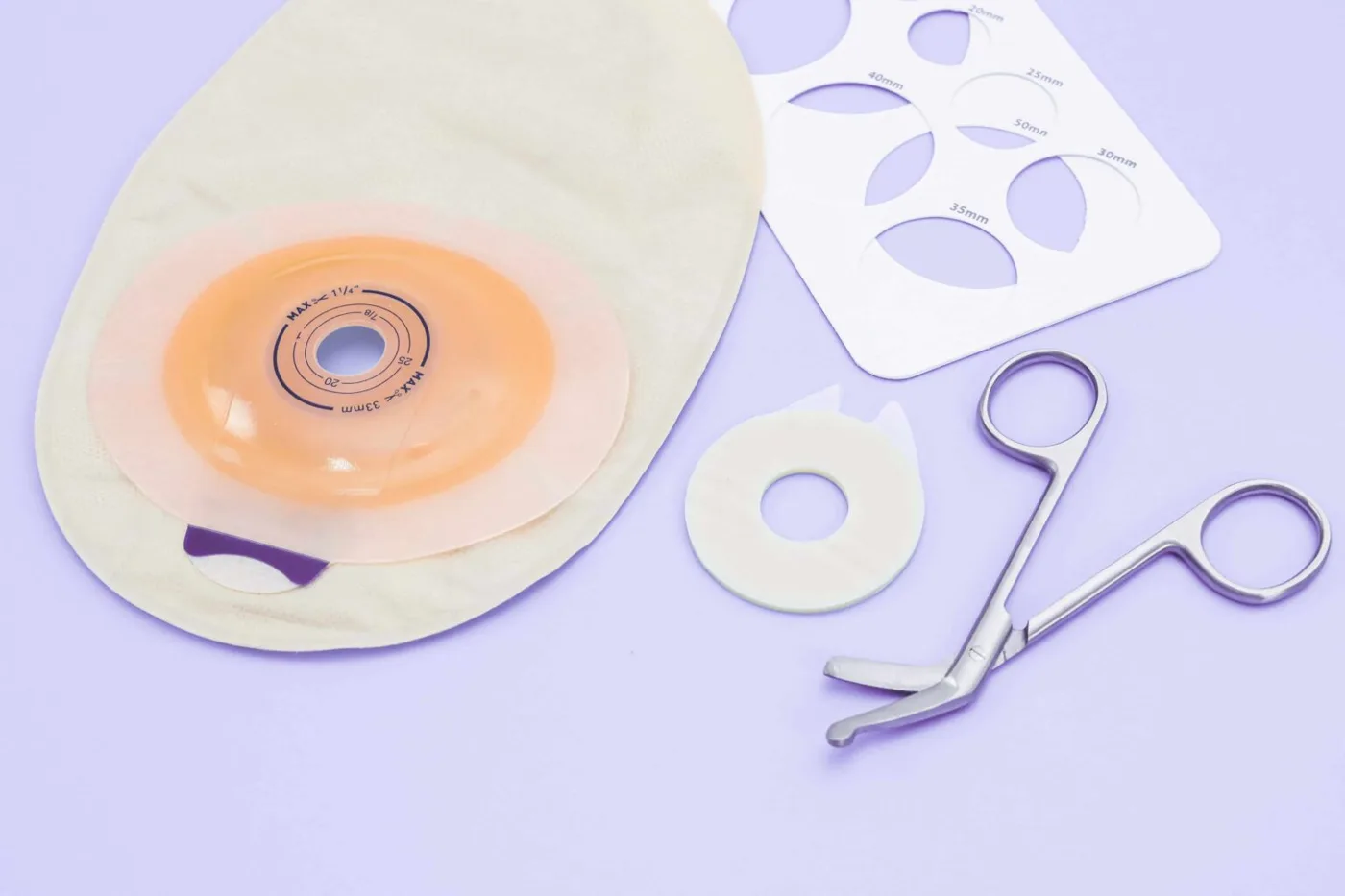 Ostomy bag with sizing stencil